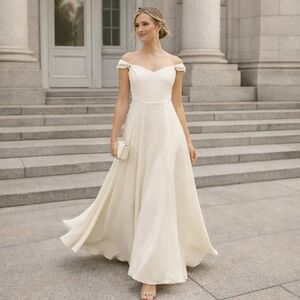 Reformation Ivory Constance Bridal Gown 0 Off Shoulder Formal Dress Wedding NWT